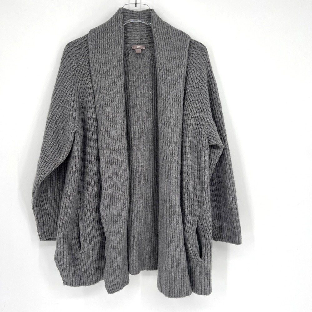 J Jill Cardigan Womens 2X Gray Knit Wool Core‎ Basic Coastal Heritage Classic